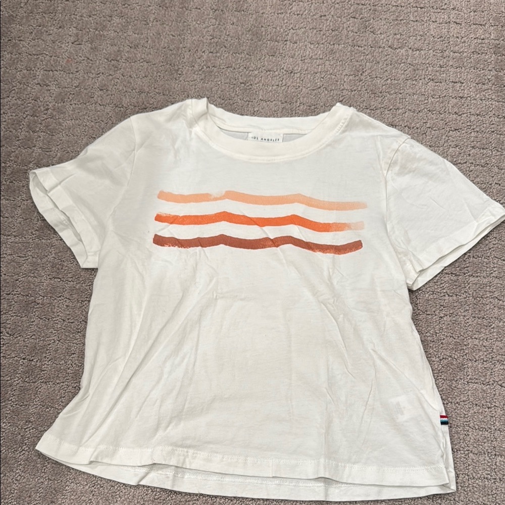 White T-Shirt with Orange Stripes